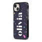 Funky Starry Night Personalised Name iPhone 13 Black Impact Case Side Angle on Silver phone
