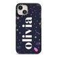 Funky Starry Night Personalised Name iPhone 13 Black Impact Case on Silver phone