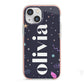 Funky Starry Night Personalised Name iPhone 13 Mini TPU Impact Case with Pink Edges