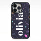 Funky Starry Night Personalised Name iPhone 13 Pro Black Impact Case on Silver phone