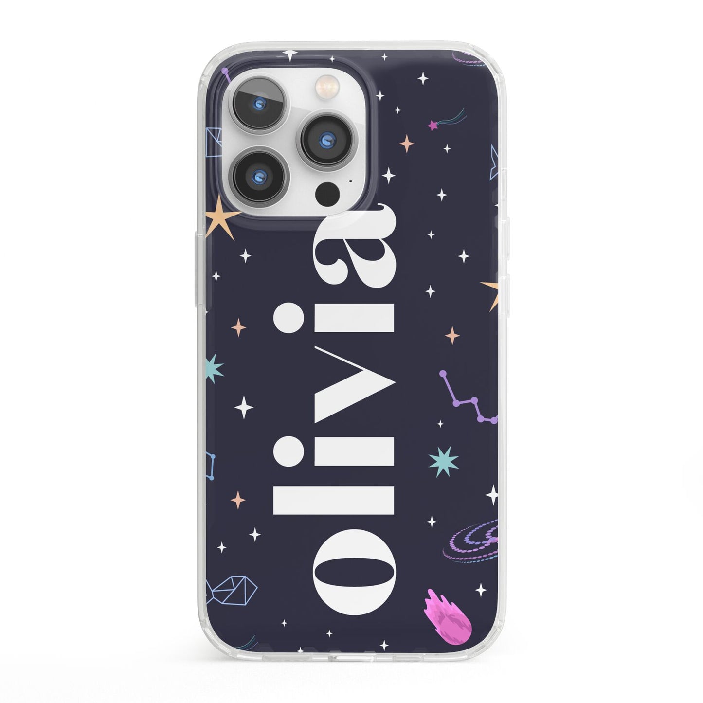 Funky Starry Night Personalised Name iPhone 13 Pro Clear Bumper Case