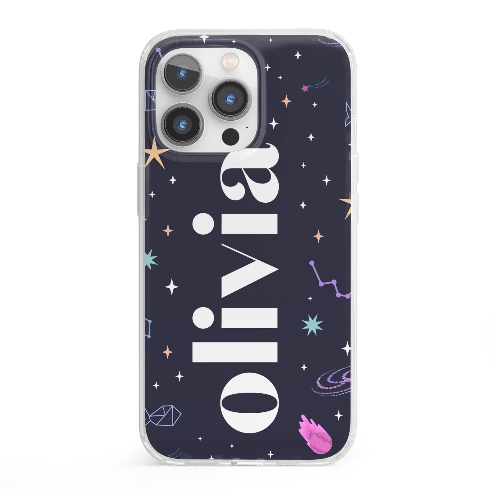 Funky Starry Night Personalised Name iPhone 13 Pro Clear Bumper Case