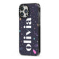 Funky Starry Night Personalised Name iPhone 13 Pro Max Black Impact Case Side Angle on Silver phone