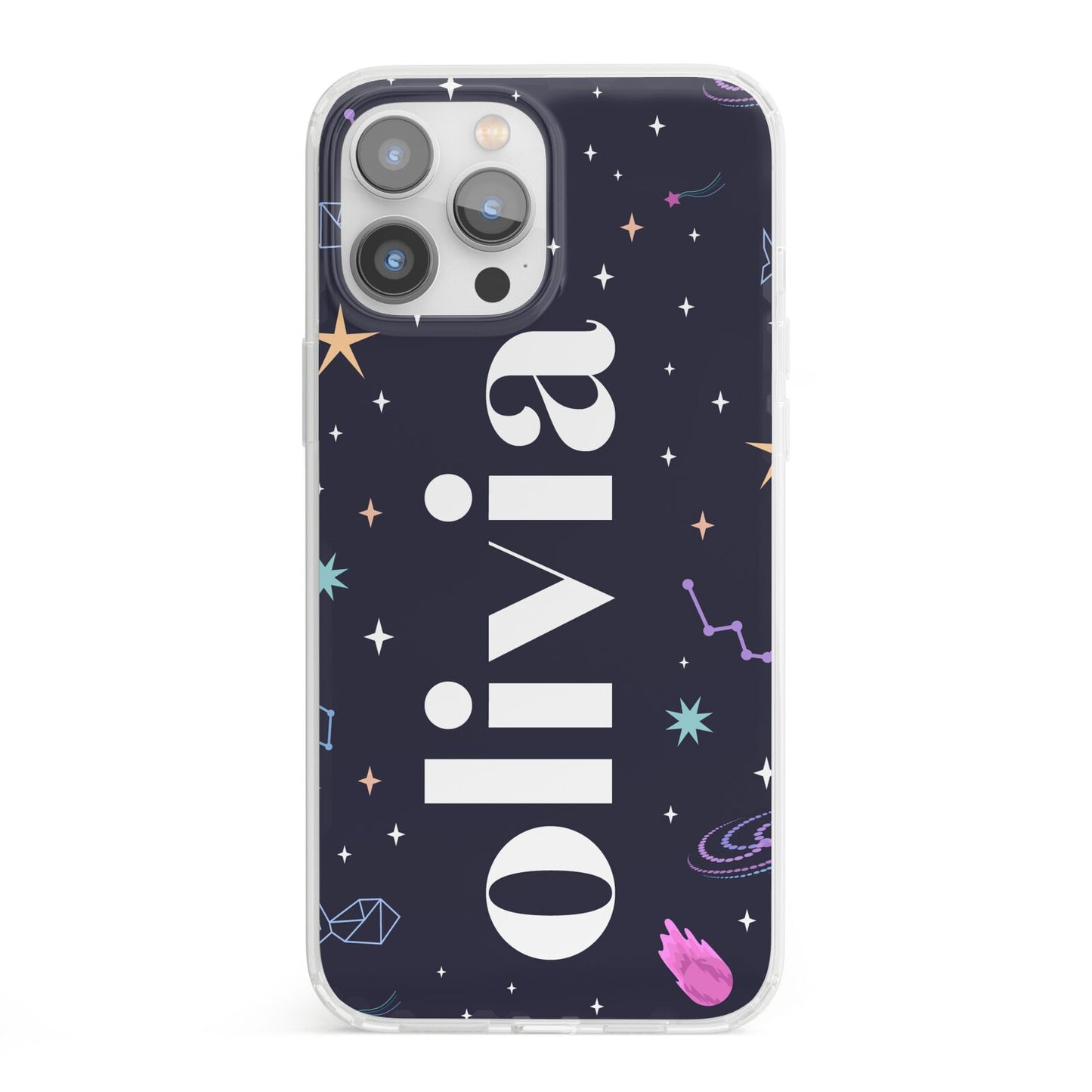 Funky Starry Night Personalised Name iPhone 13 Pro Max Clear Bumper Case