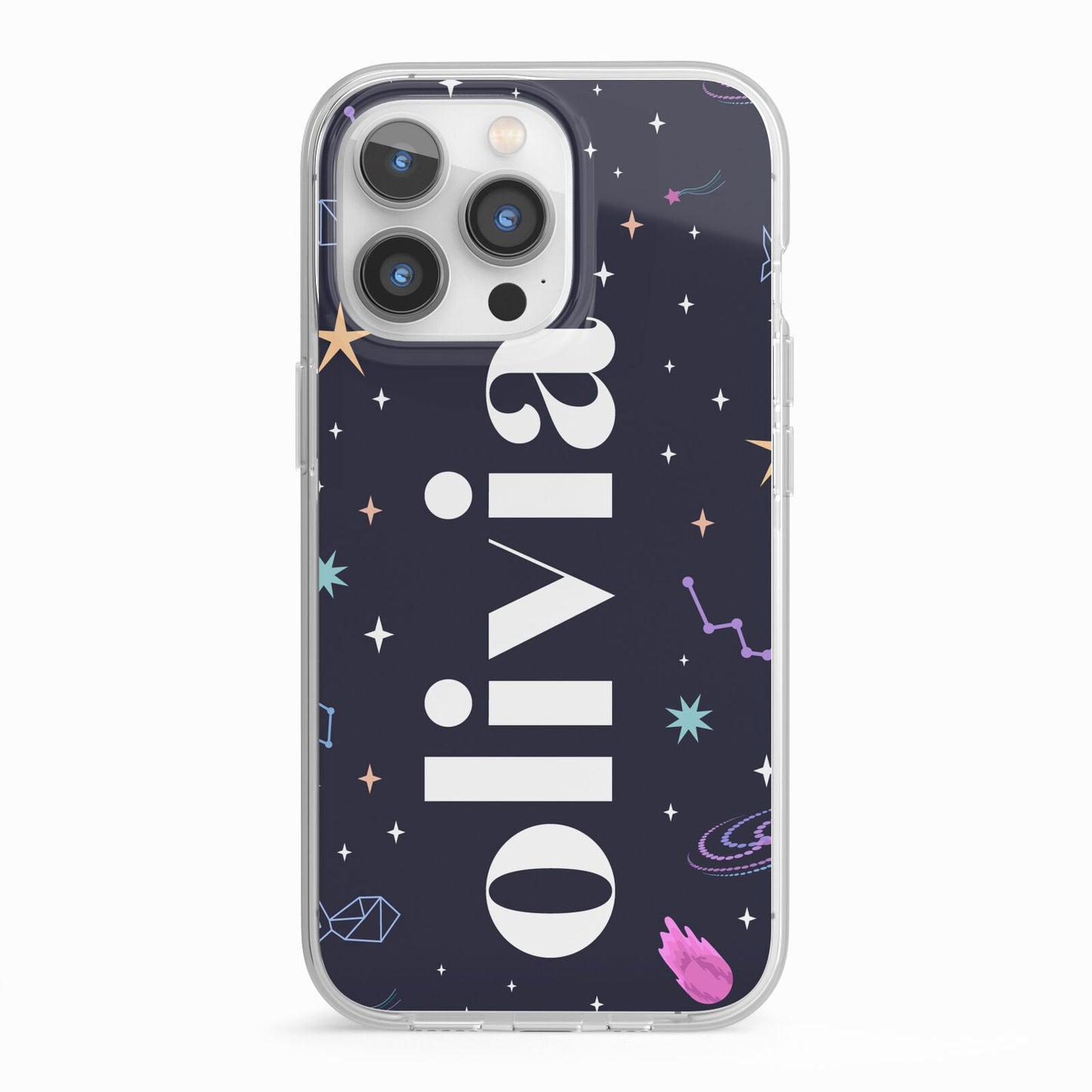 Funky Starry Night Personalised Name iPhone 13 Pro TPU Impact Case with White Edges