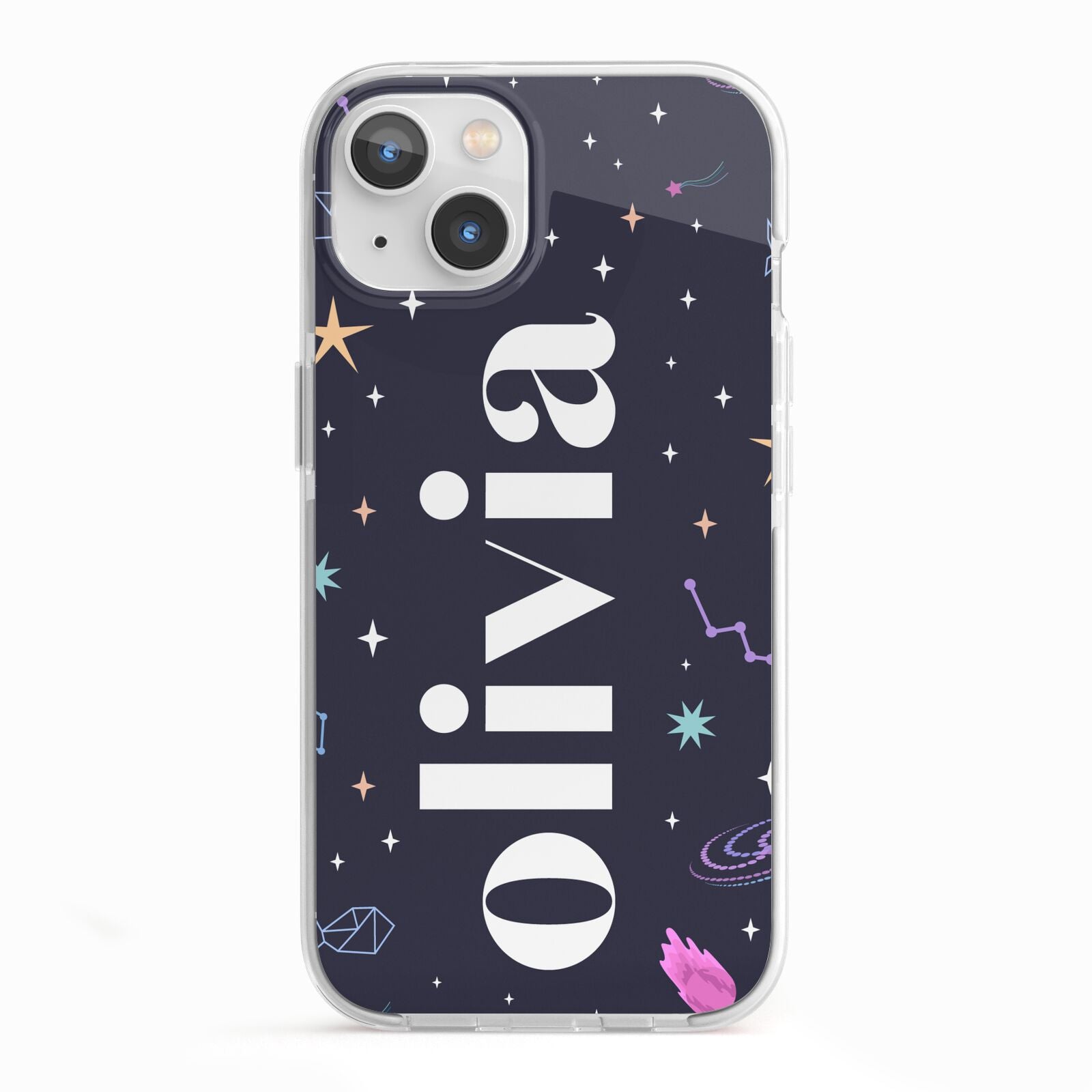 Funky Starry Night Personalised Name iPhone 13 TPU Impact Case with White Edges