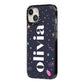 Funky Starry Night Personalised Name iPhone 14 Black Impact Case Side Angle on Silver phone