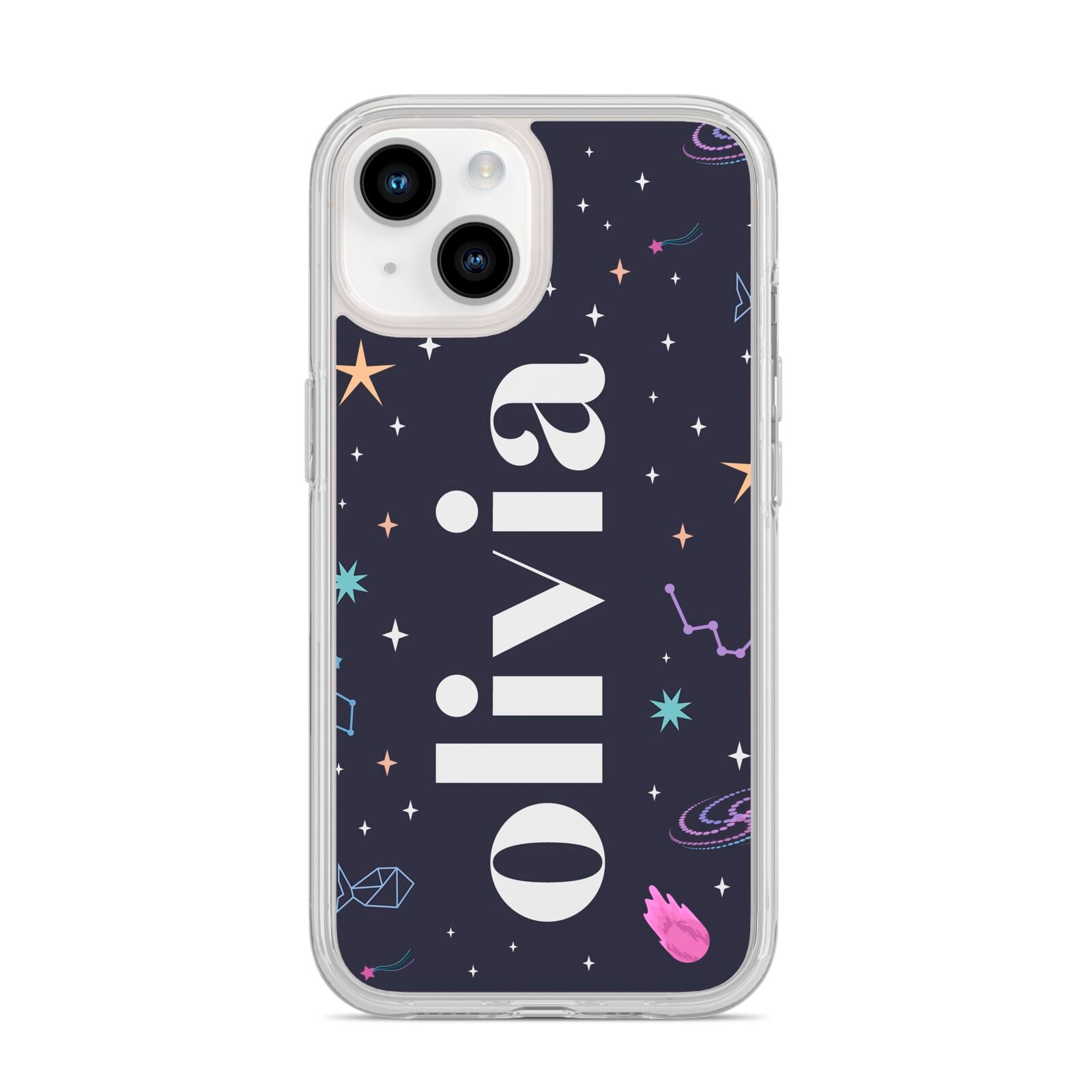 Funky Starry Night Personalised Name iPhone 14 Clear Tough Case Starlight