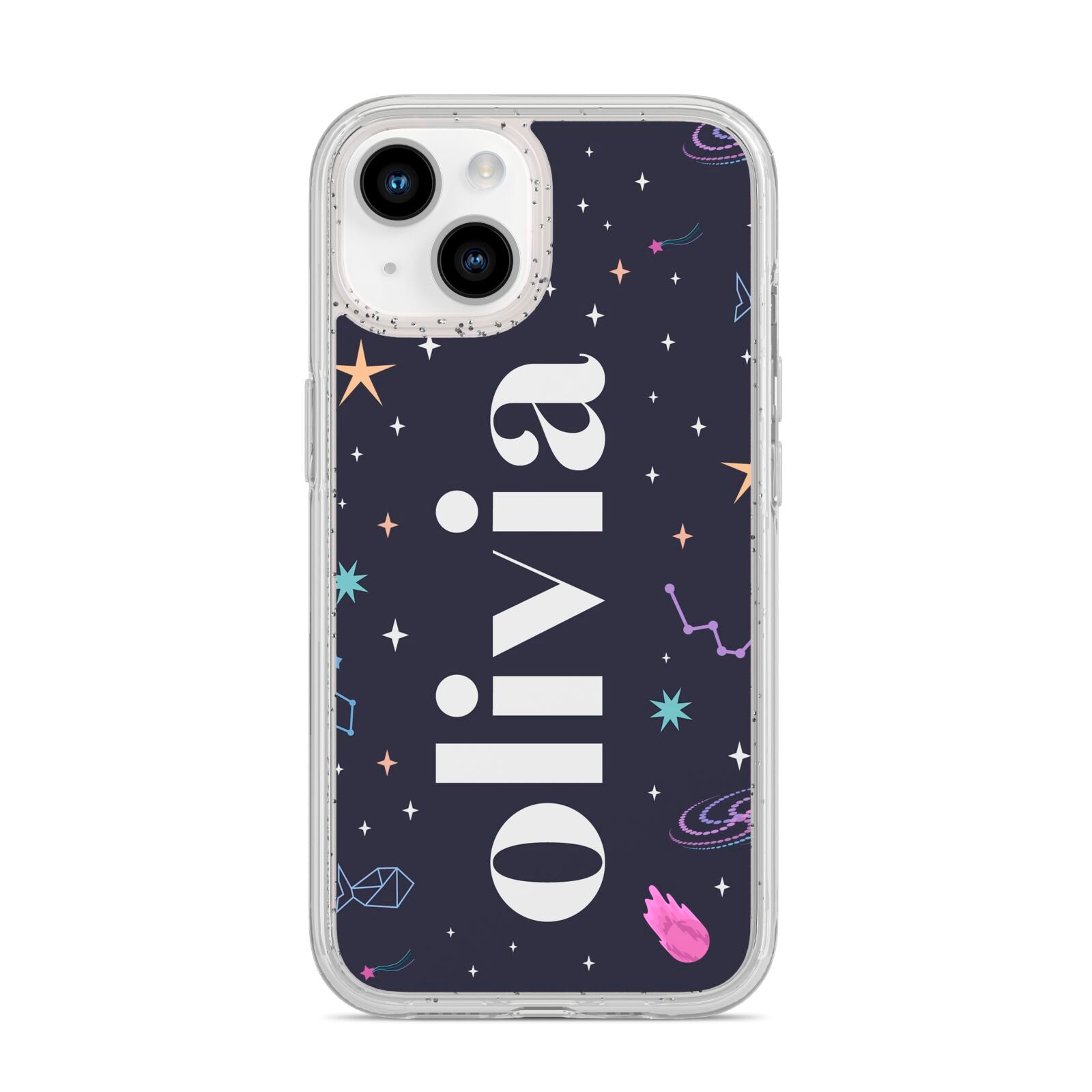 Funky Starry Night Personalised Name iPhone 14 Glitter Tough Case Starlight
