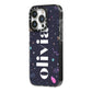 Funky Starry Night Personalised Name iPhone 14 Pro Black Impact Case Side Angle on Silver phone