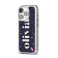 Funky Starry Night Personalised Name iPhone 14 Pro Glitter Tough Case Silver Angled Image