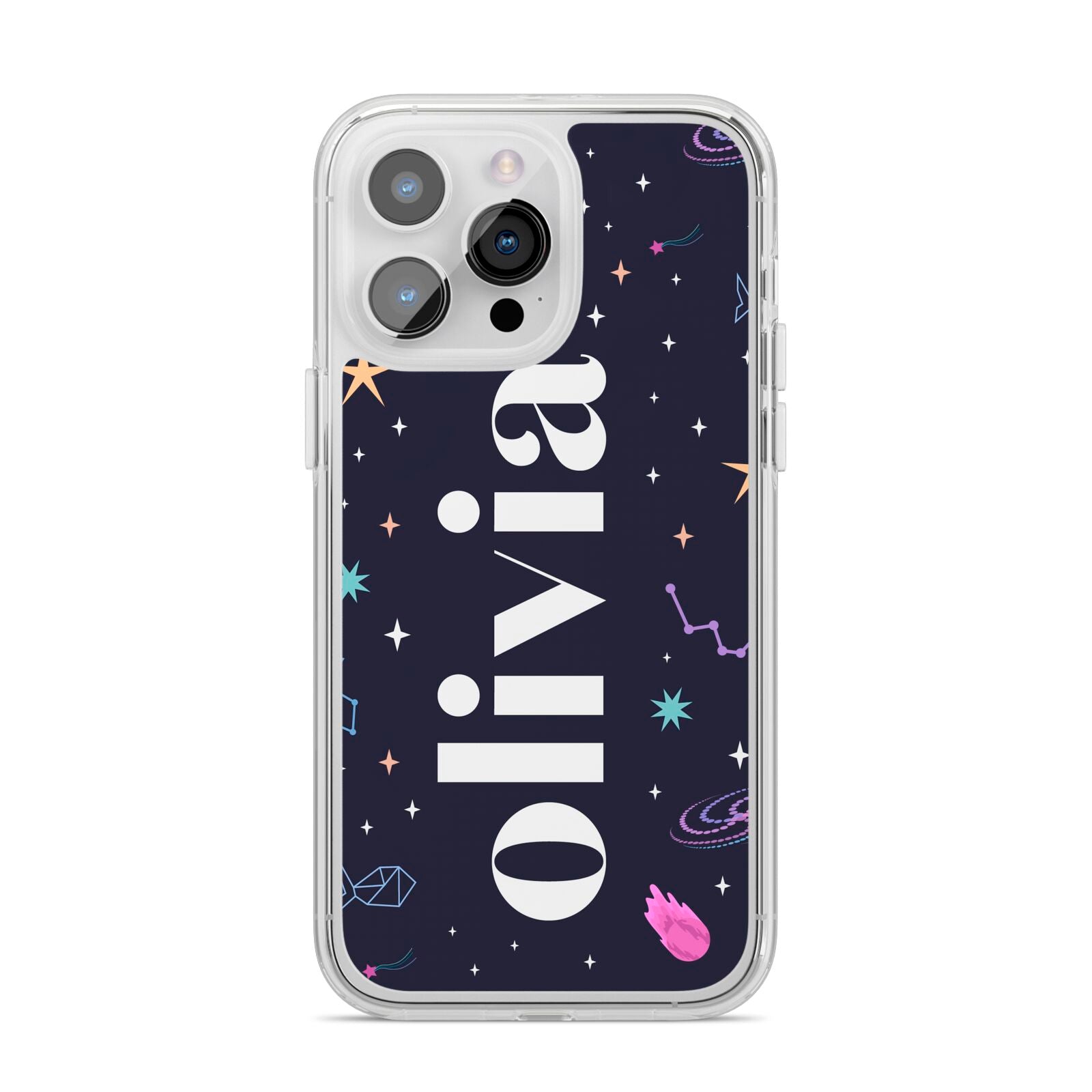 Funky Starry Night Personalised Name iPhone 14 Pro Max Clear Tough Case Silver