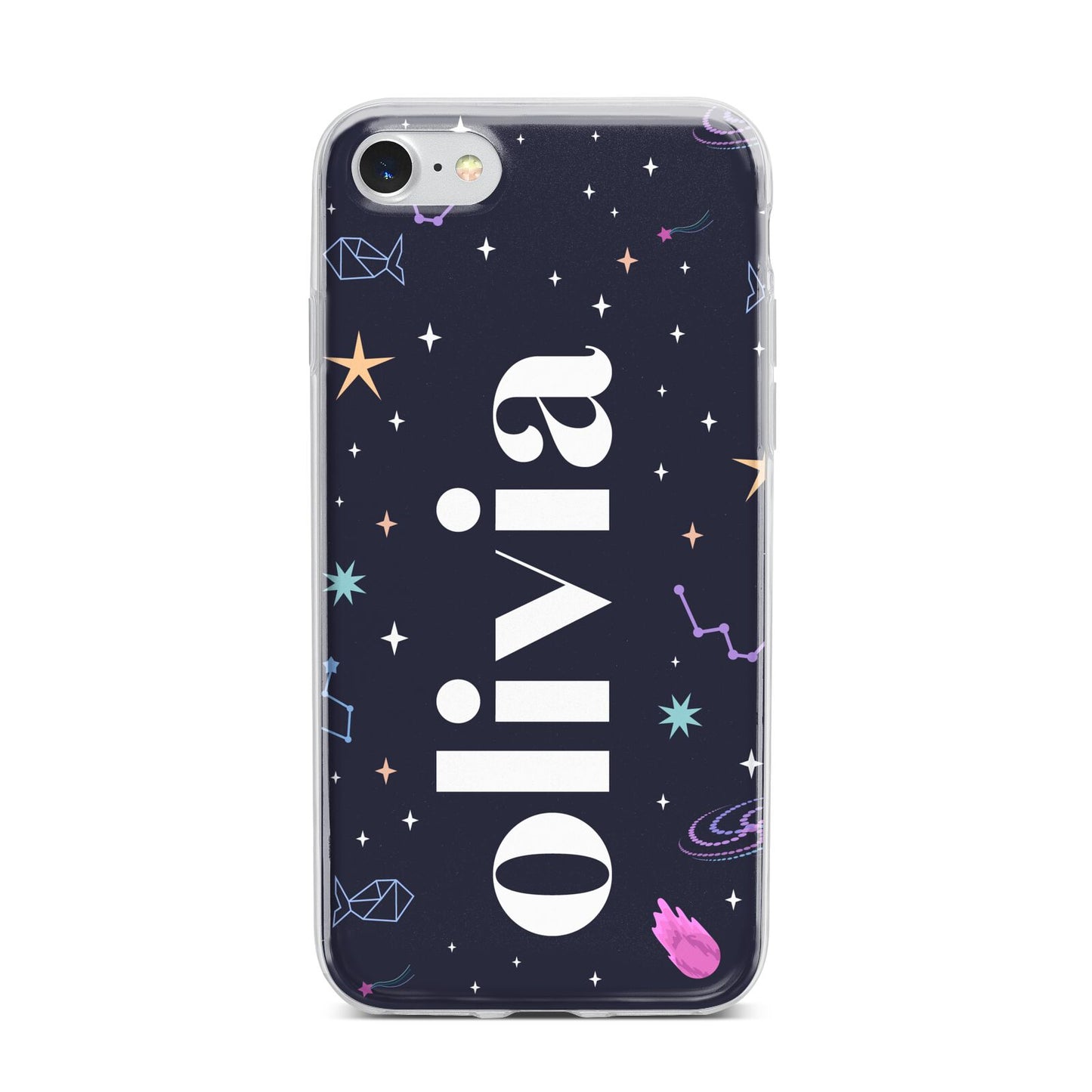 Funky Starry Night Personalised Name iPhone 7 Bumper Case on Silver iPhone