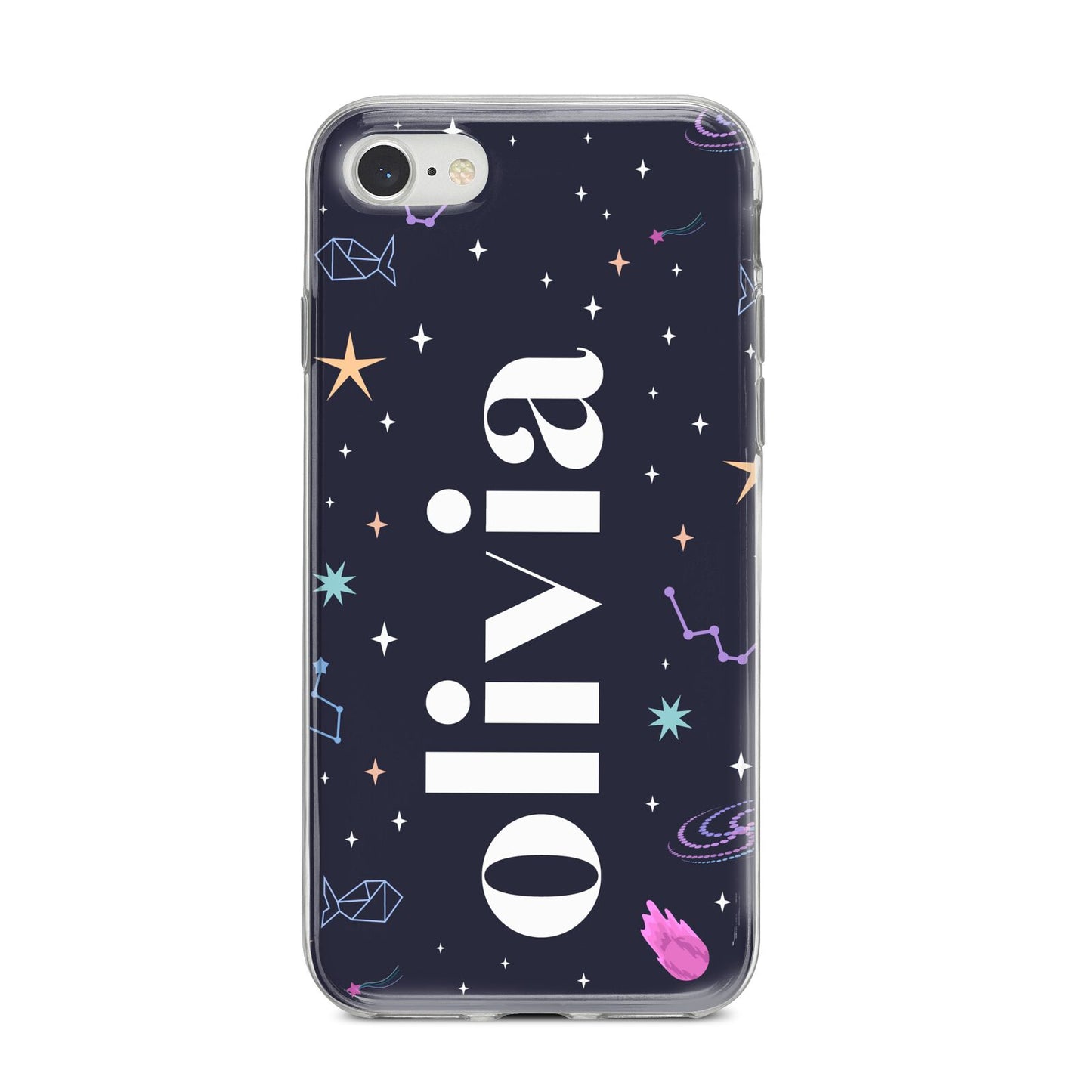 Funky Starry Night Personalised Name iPhone 8 Bumper Case on Silver iPhone