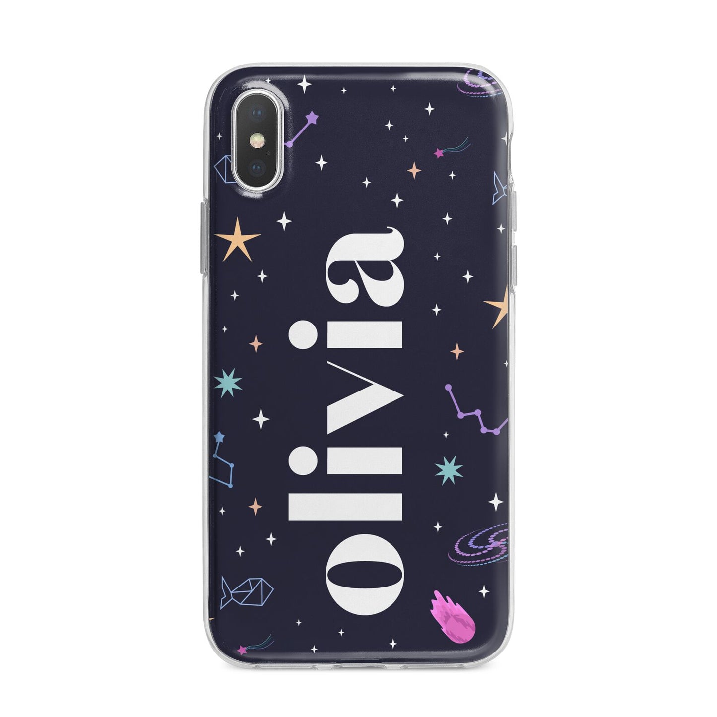 Funky Starry Night Personalised Name iPhone X Bumper Case on Silver iPhone Alternative Image 1