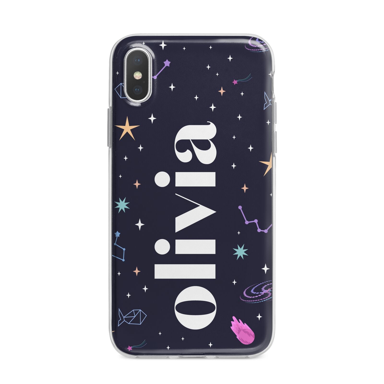 Funky Starry Night Personalised Name iPhone X Bumper Case on Silver iPhone Alternative Image 1