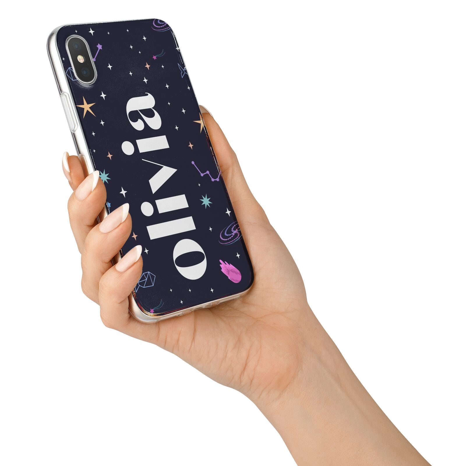 Funky Starry Night Personalised Name iPhone X Bumper Case on Silver iPhone Alternative Image 2