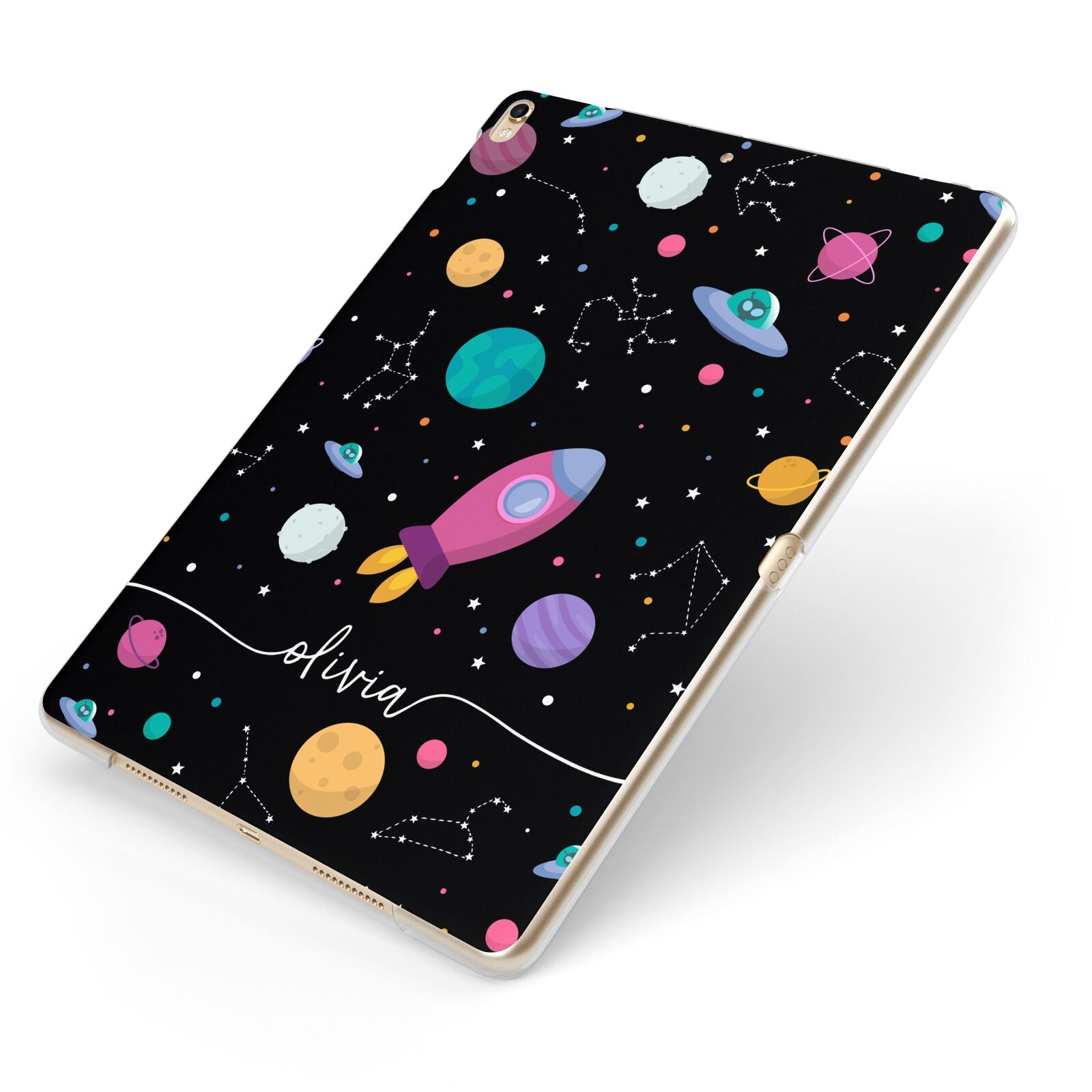 Galaxy Artwork with Name Apple iPad Case on Gold iPad Side View