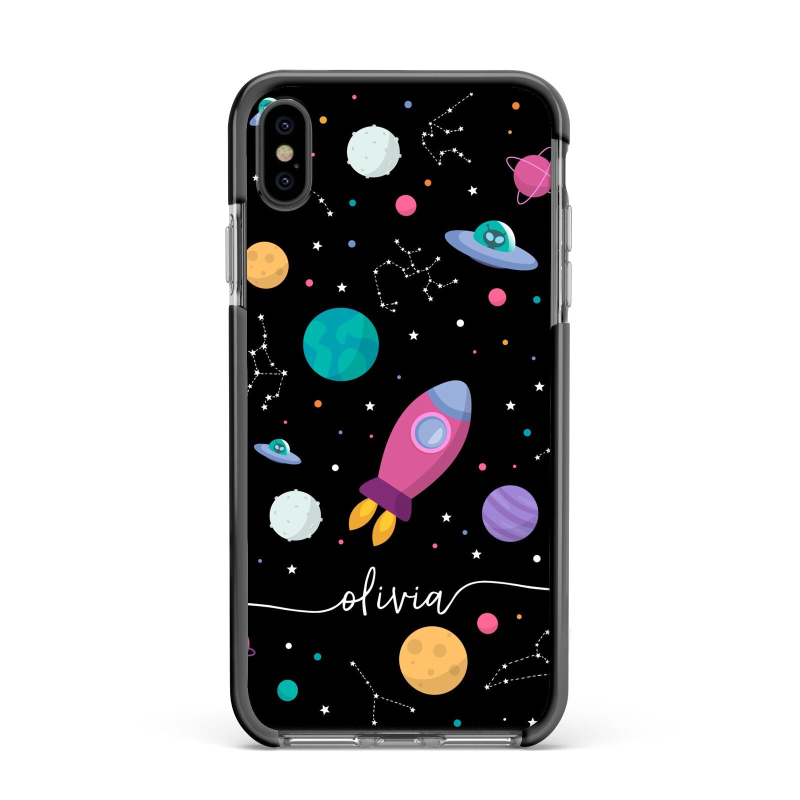 Galaxy Artwork with Name Apple iPhone Xs Max Impact Case Black Edge on Black Phone