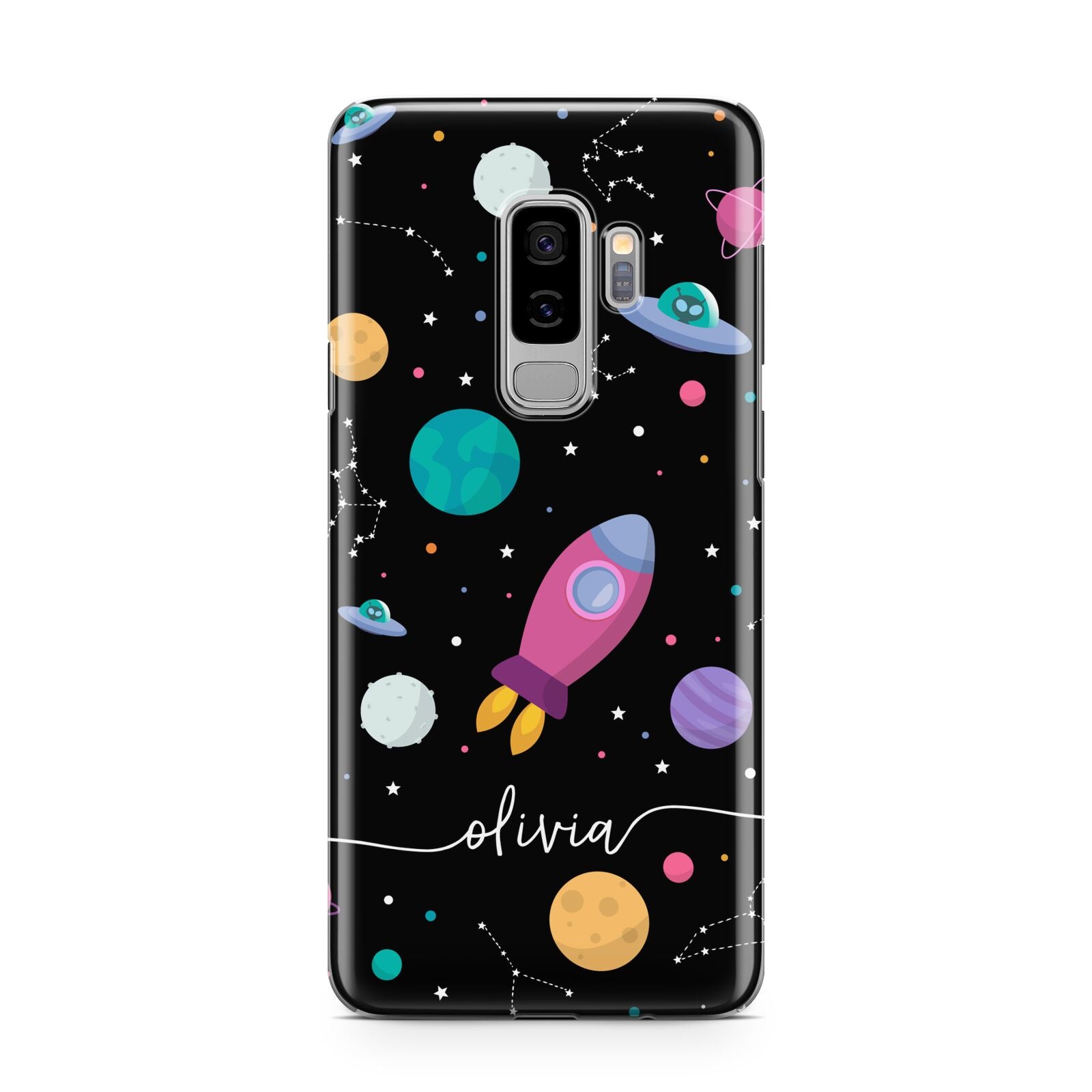 Galaxy Artwork with Name Samsung Galaxy S9 Plus Case on Silver phone