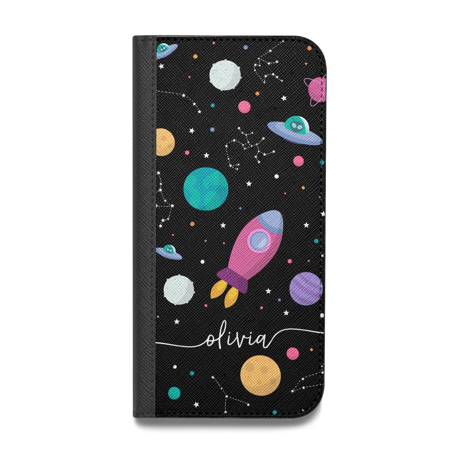 Galaxy Artwork with Name Vegan Leather Flip iPhone Case