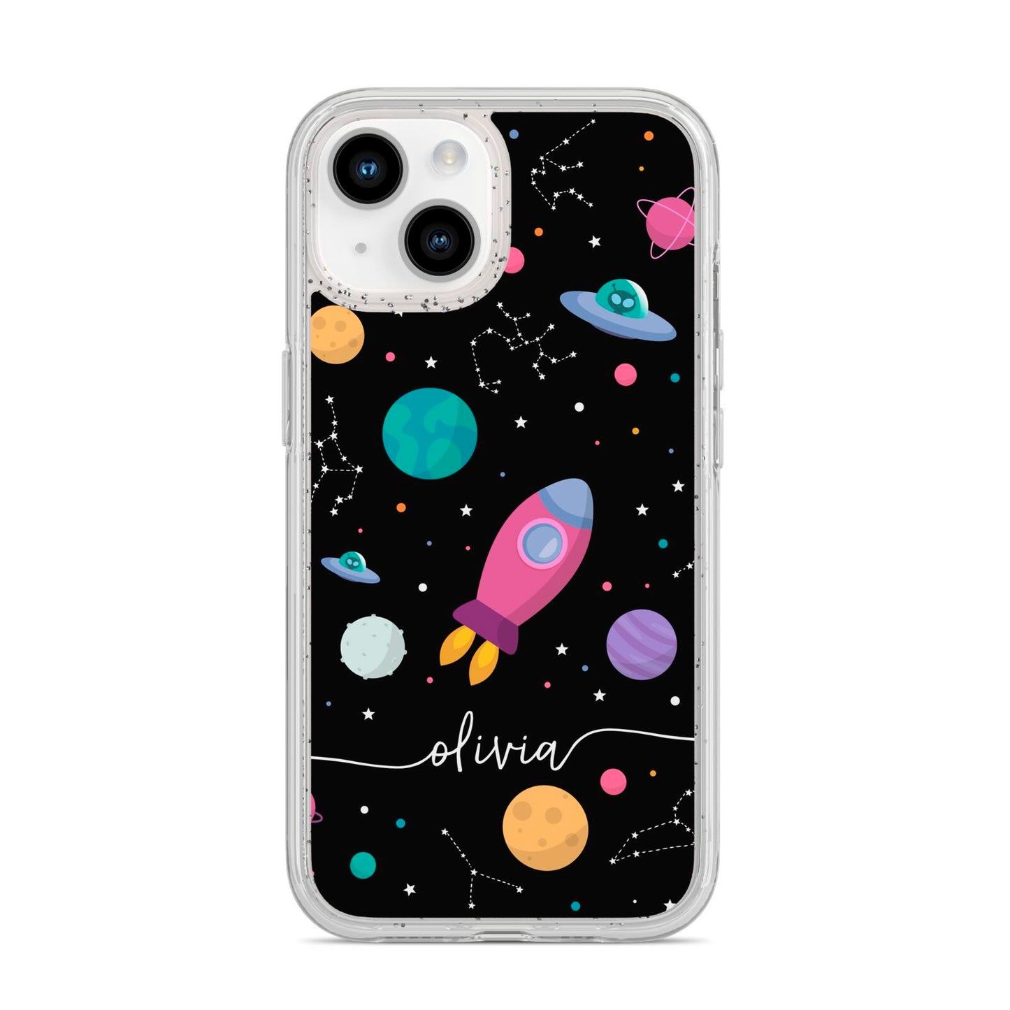 Galaxy Artwork with Name iPhone 14 Glitter Tough Case Starlight