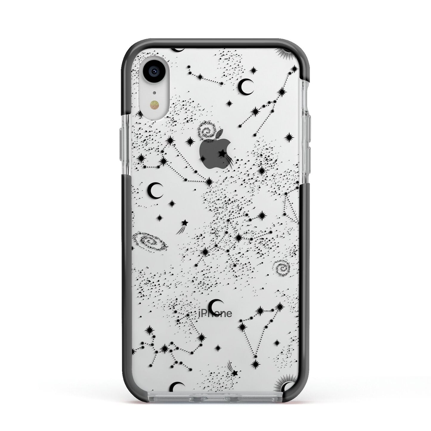 Galaxy Constellation Apple iPhone XR Impact Case Black Edge on Silver Phone