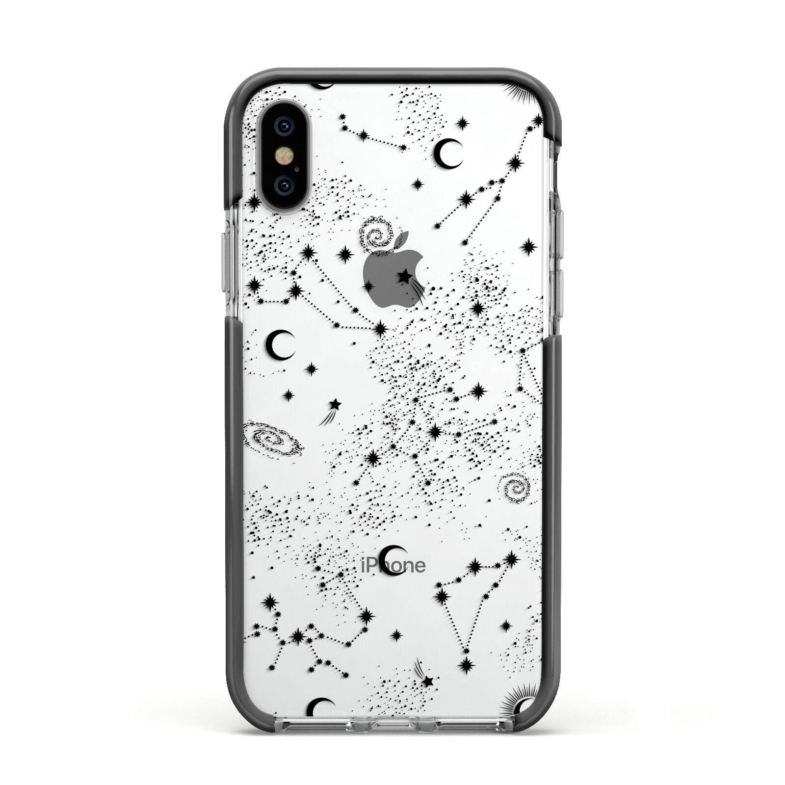 Galaxy Constellation Apple iPhone Xs Impact Case Black Edge on Silver Phone