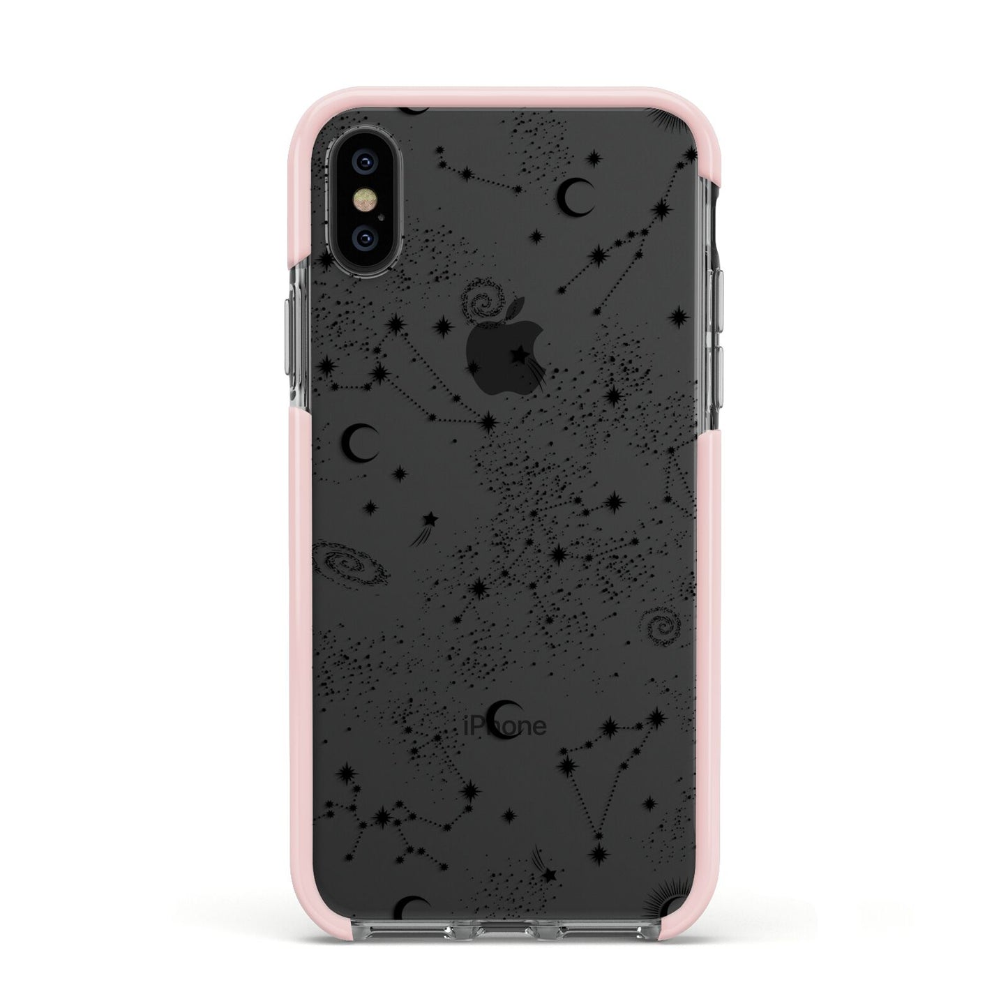 Galaxy Constellation Apple iPhone Xs Impact Case Pink Edge on Black Phone