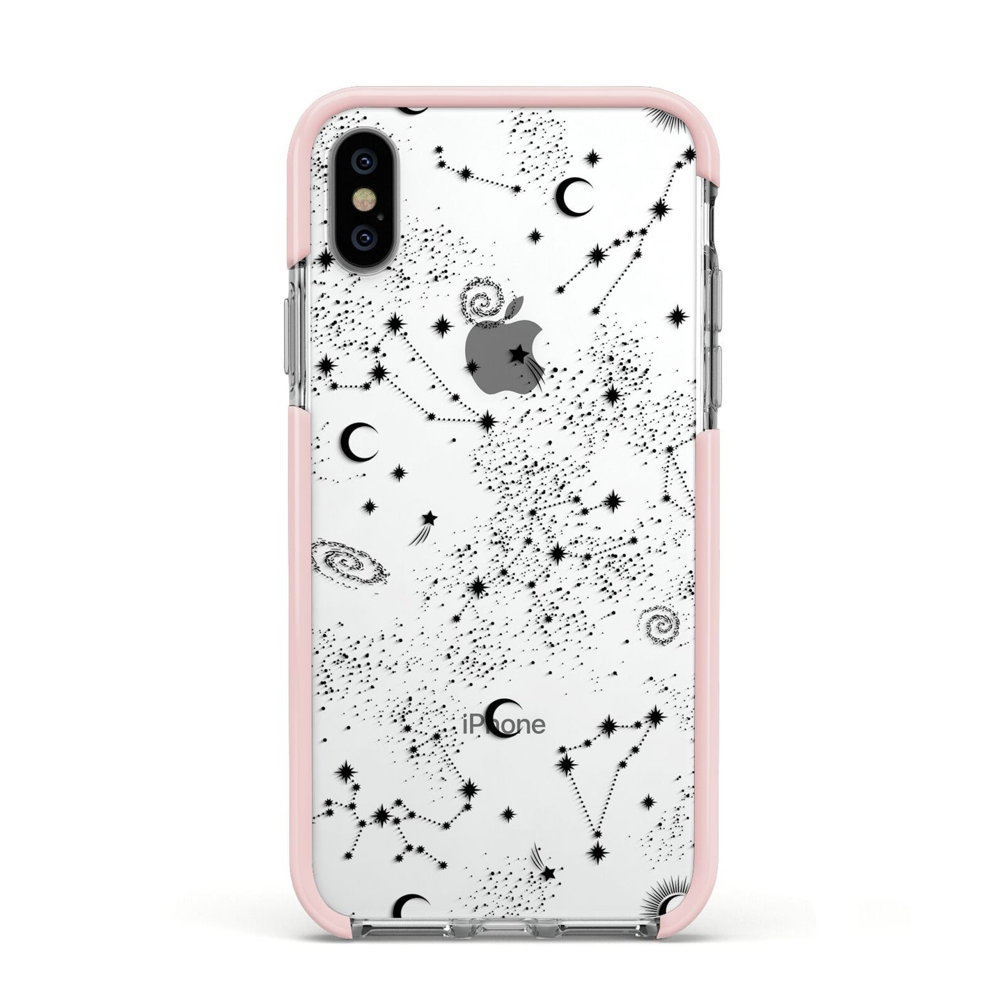 Galaxy Constellation Apple iPhone Xs Impact Case Pink Edge on Silver Phone