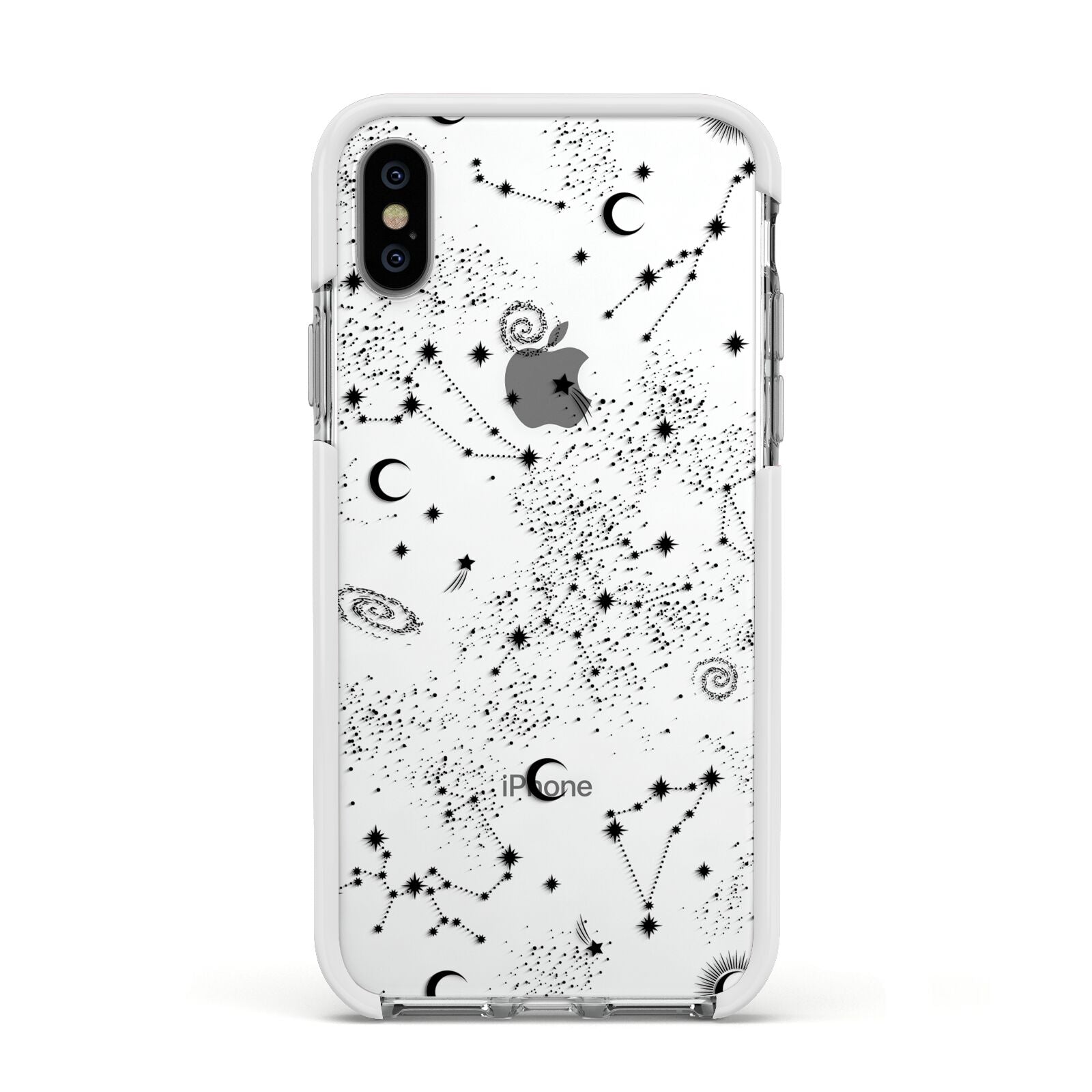 Galaxy Constellation Apple iPhone Xs Impact Case White Edge on Silver Phone