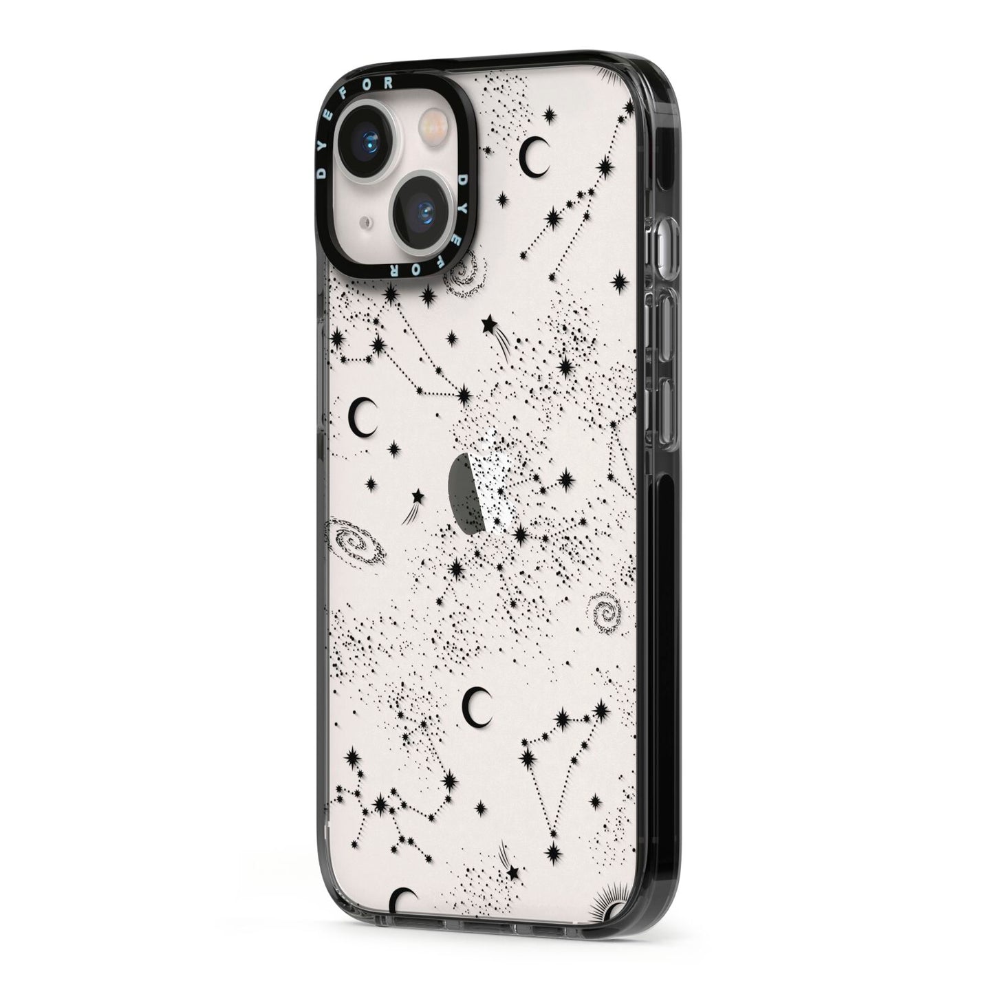 Galaxy Constellation iPhone 13 Black Impact Case Side Angle on Silver phone