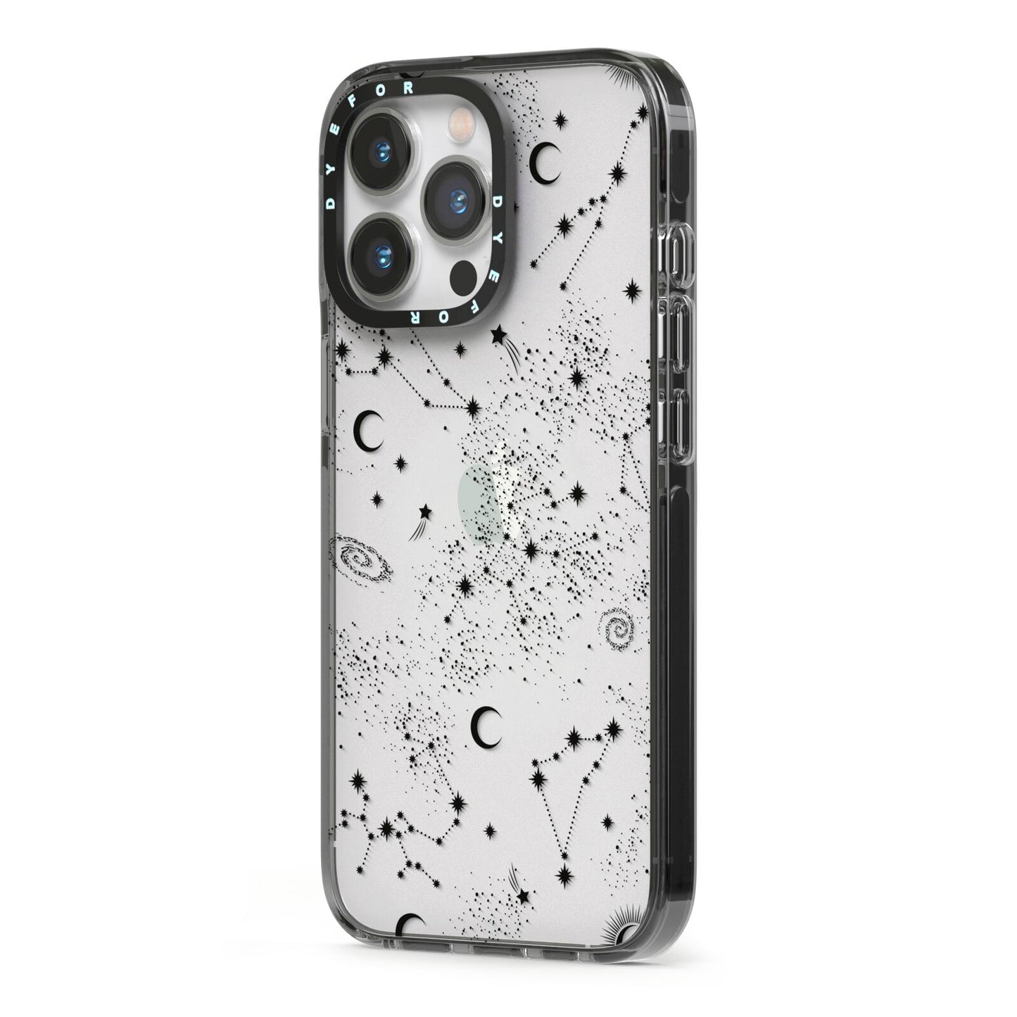 Galaxy Constellation iPhone 13 Pro Black Impact Case Side Angle on Silver phone