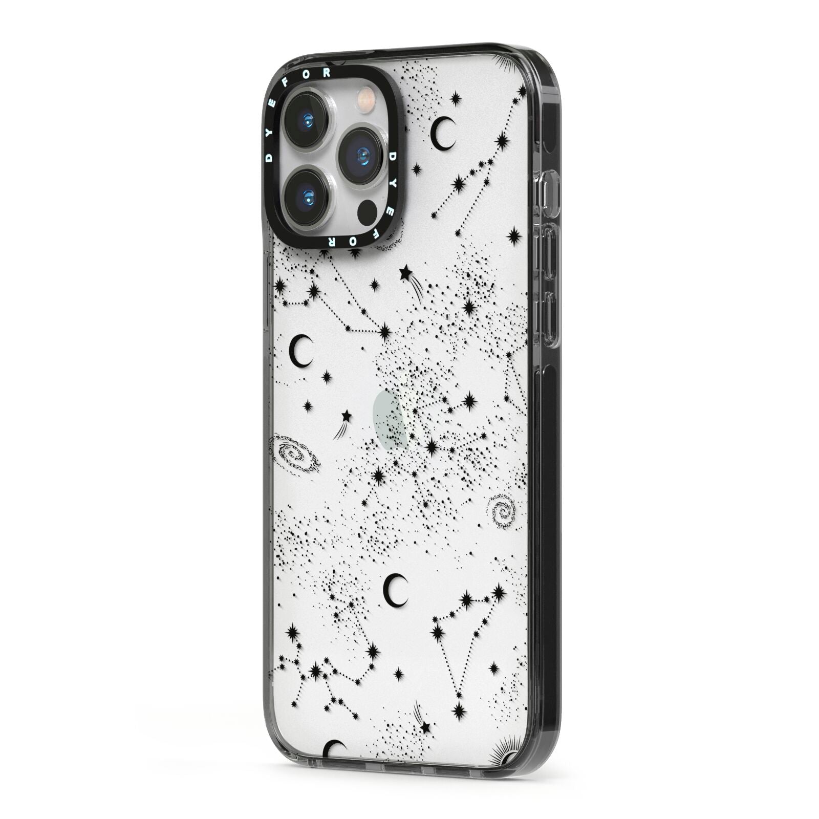 Galaxy Constellation iPhone 13 Pro Max Black Impact Case Side Angle on Silver phone