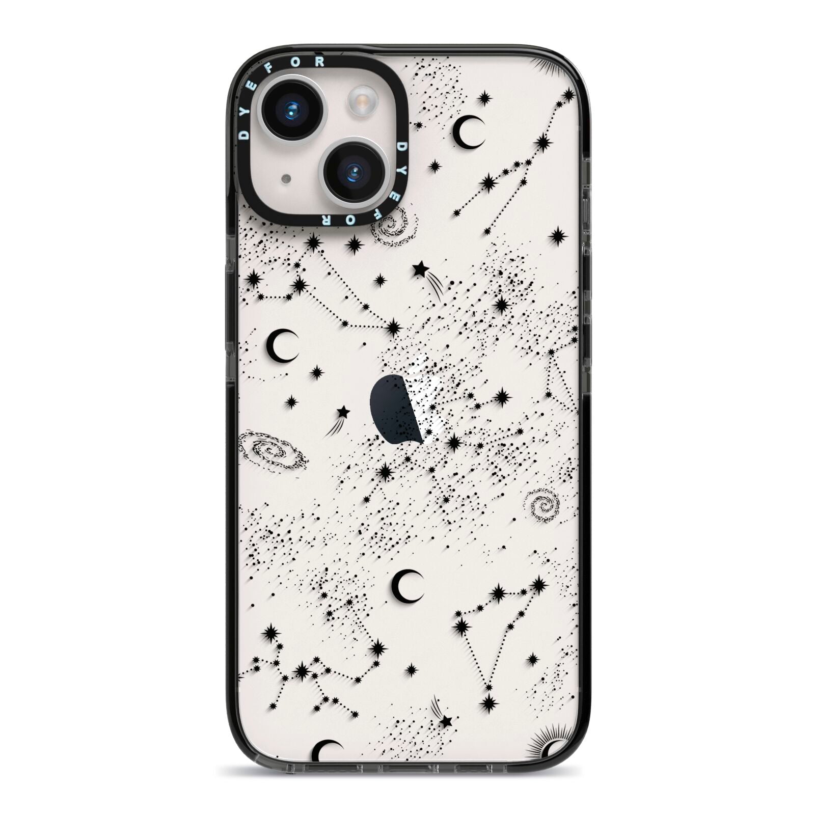 Galaxy Constellation iPhone 14 Black Impact Case on Silver phone