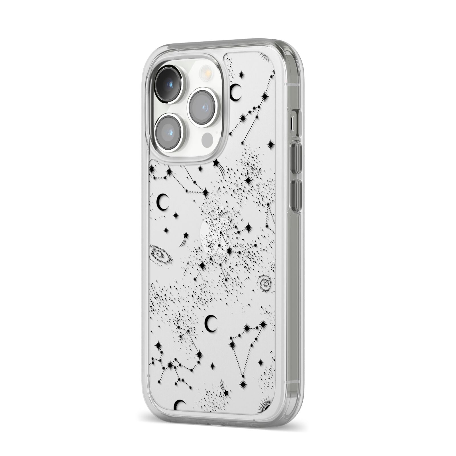 Galaxy Constellation iPhone 14 Pro Clear Tough Case Silver Angled Image