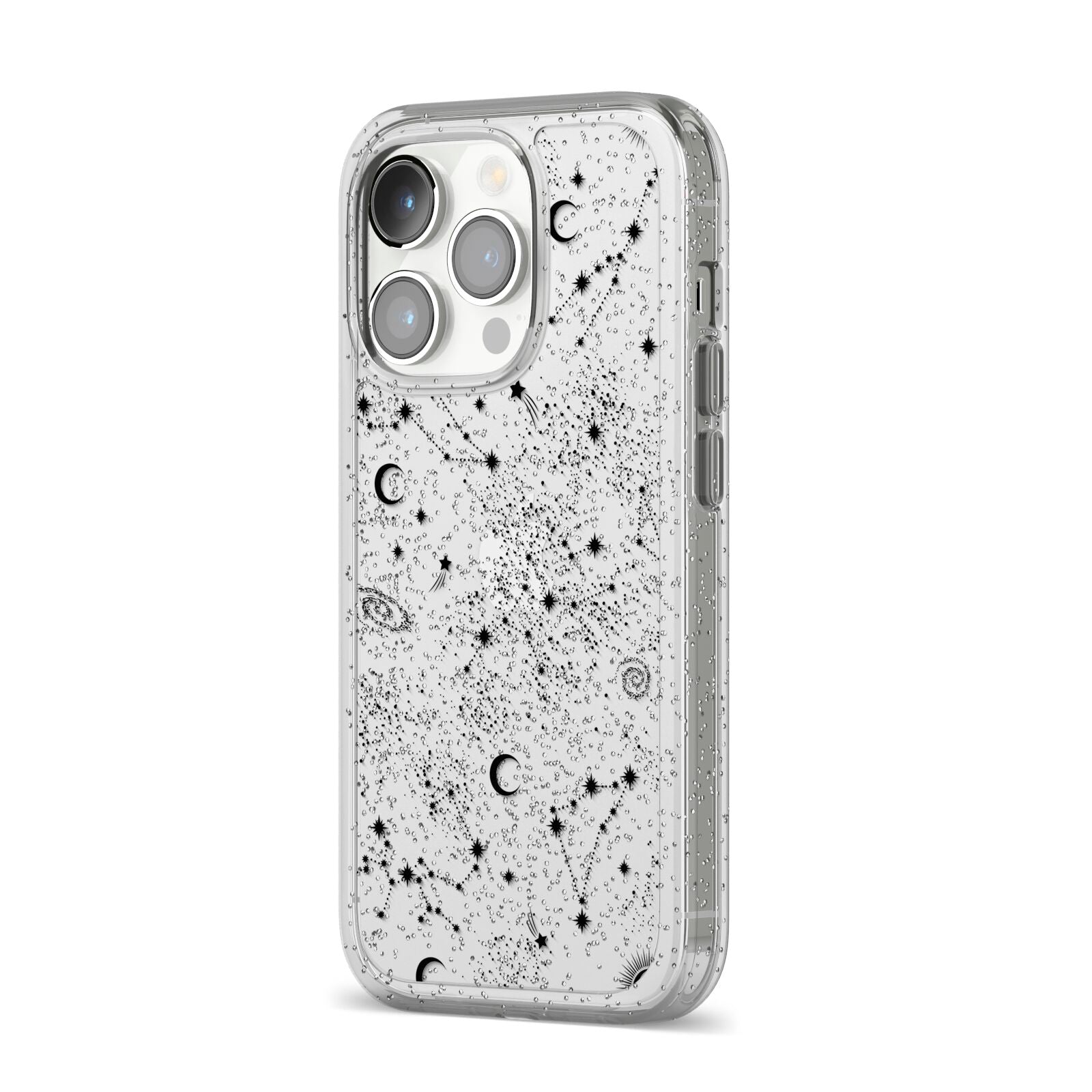 Galaxy Constellation iPhone 14 Pro Glitter Tough Case Silver Angled Image