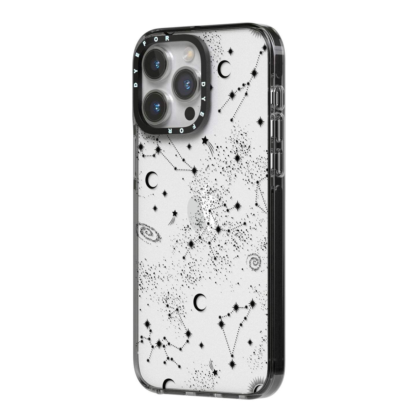 Galaxy Constellation iPhone 14 Pro Max Black Impact Case Side Angle on Silver phone