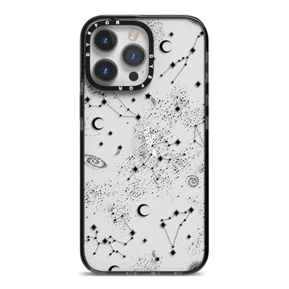 Galaxy Constellation iPhone 14 Pro Max Black Impact Case on Silver phone