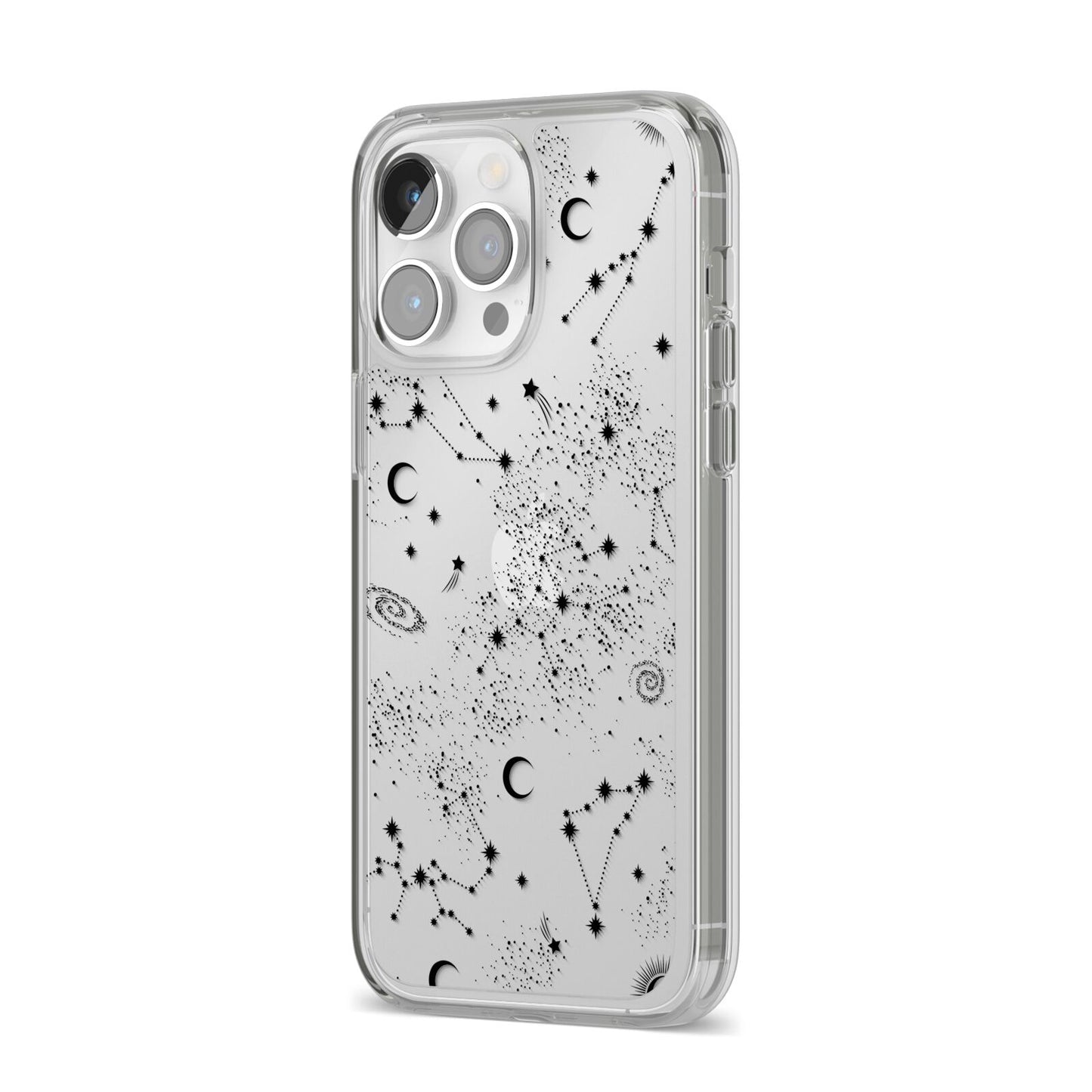 Galaxy Constellation iPhone 14 Pro Max Clear Tough Case Silver Angled Image