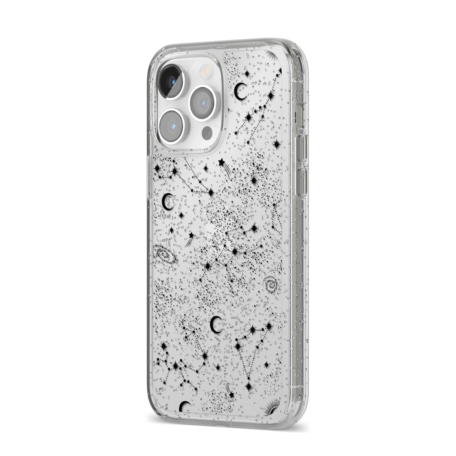 Galaxy Constellation iPhone 14 Pro Max Glitter Tough Case Silver Angled Image