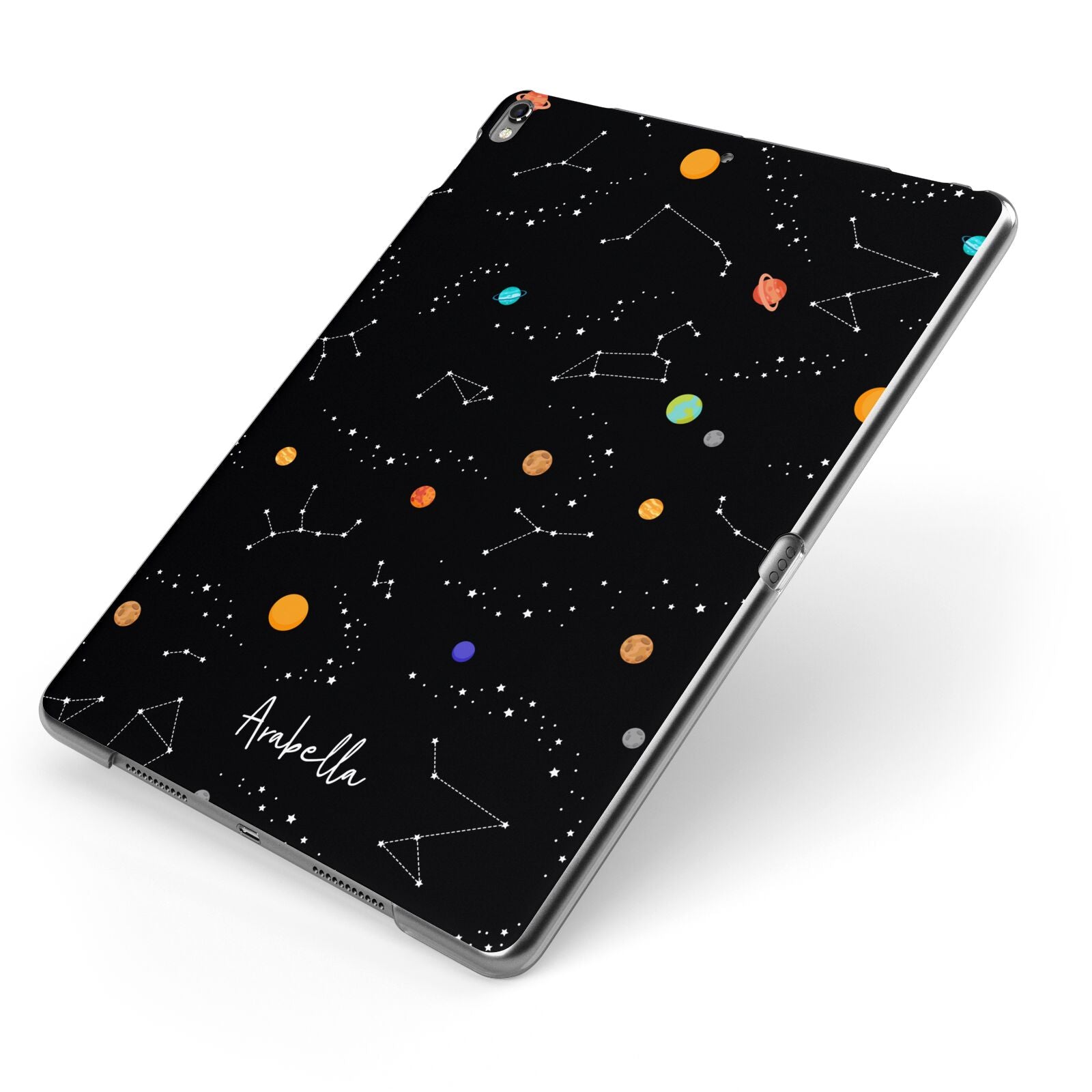 Galaxy Scene with Name Apple iPad Case on Grey iPad Side View