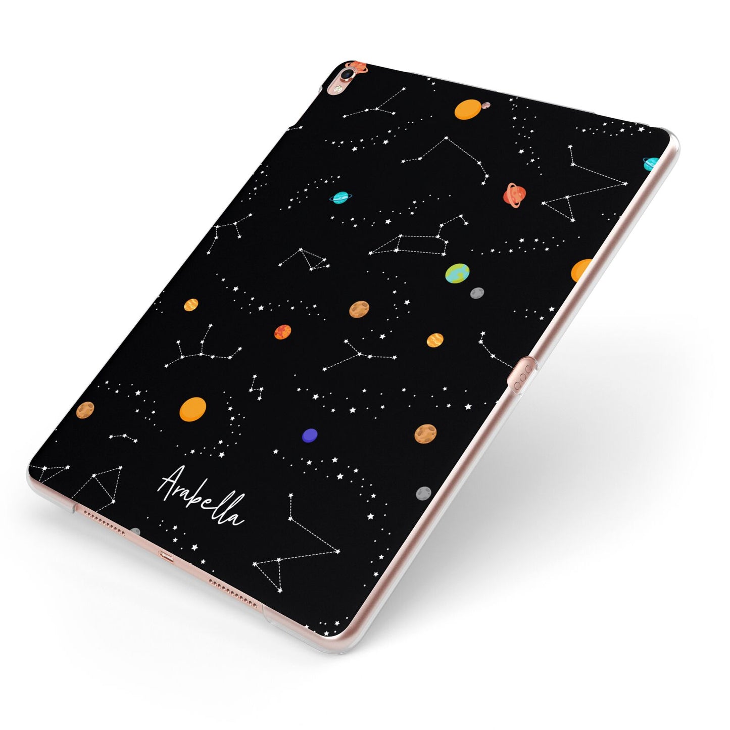 Galaxy Scene with Name Apple iPad Case on Rose Gold iPad Side View