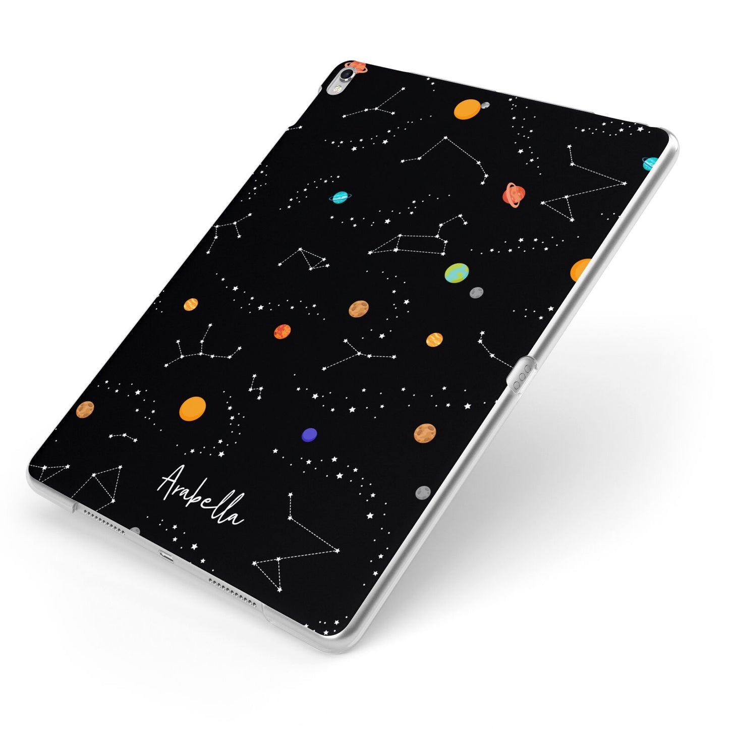 Galaxy Scene with Name Apple iPad Case on Silver iPad Side View