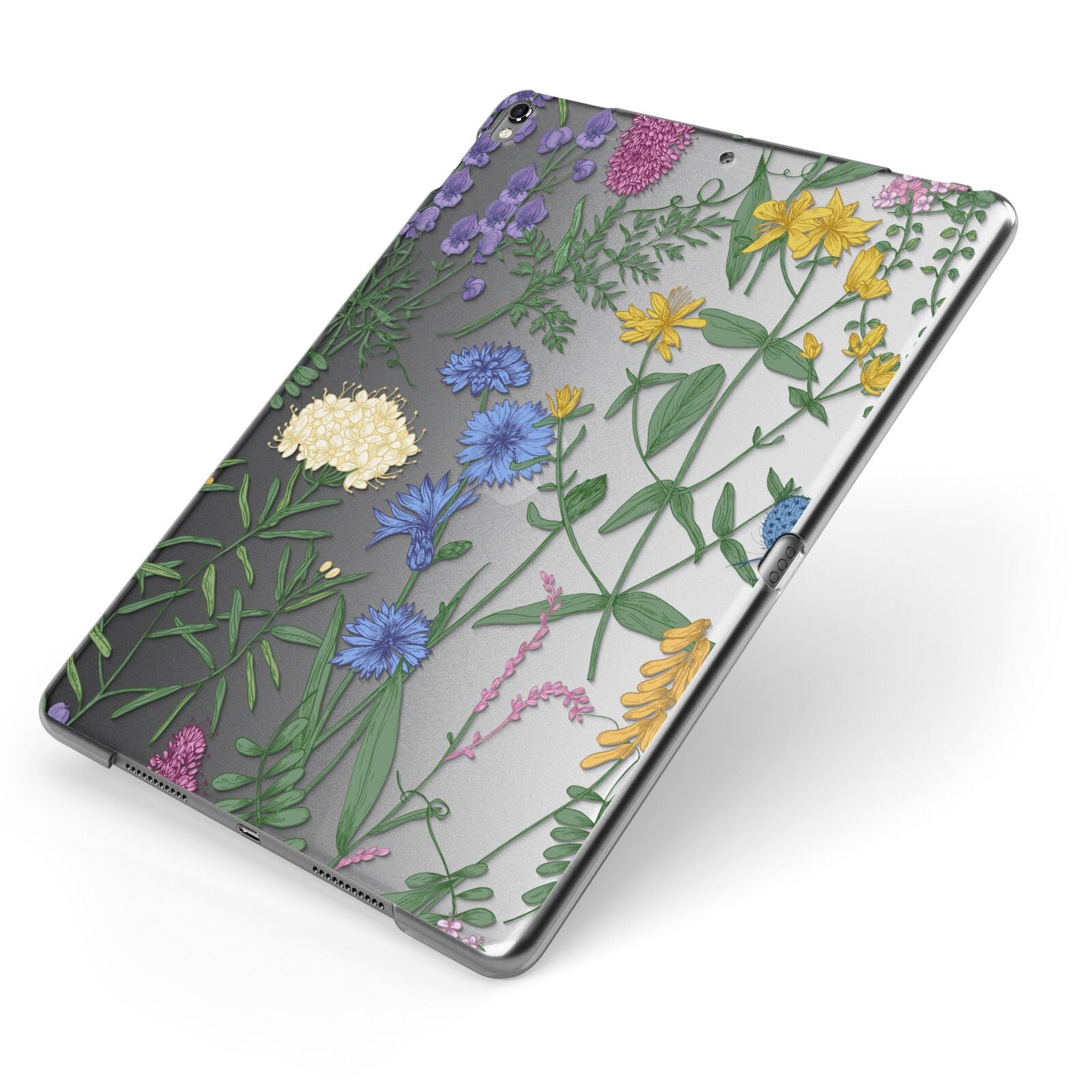 Garden Florals Apple iPad Case on Grey iPad Side View