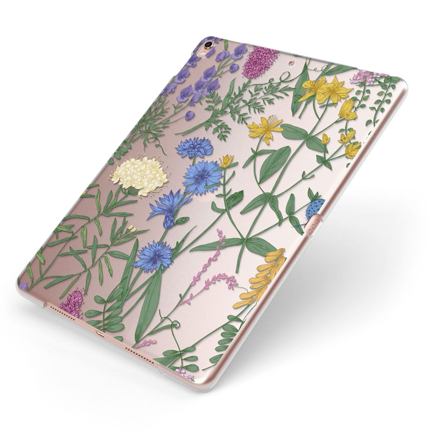 Garden Florals Apple iPad Case on Rose Gold iPad Side View