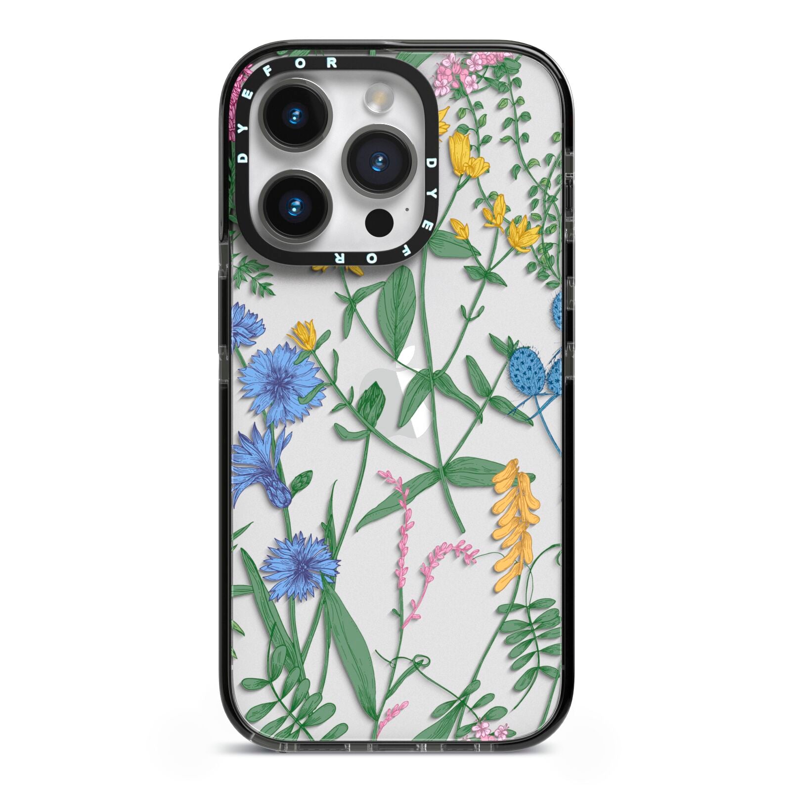 Garden Florals iPhone 14 Pro Black Impact Case on Silver phone