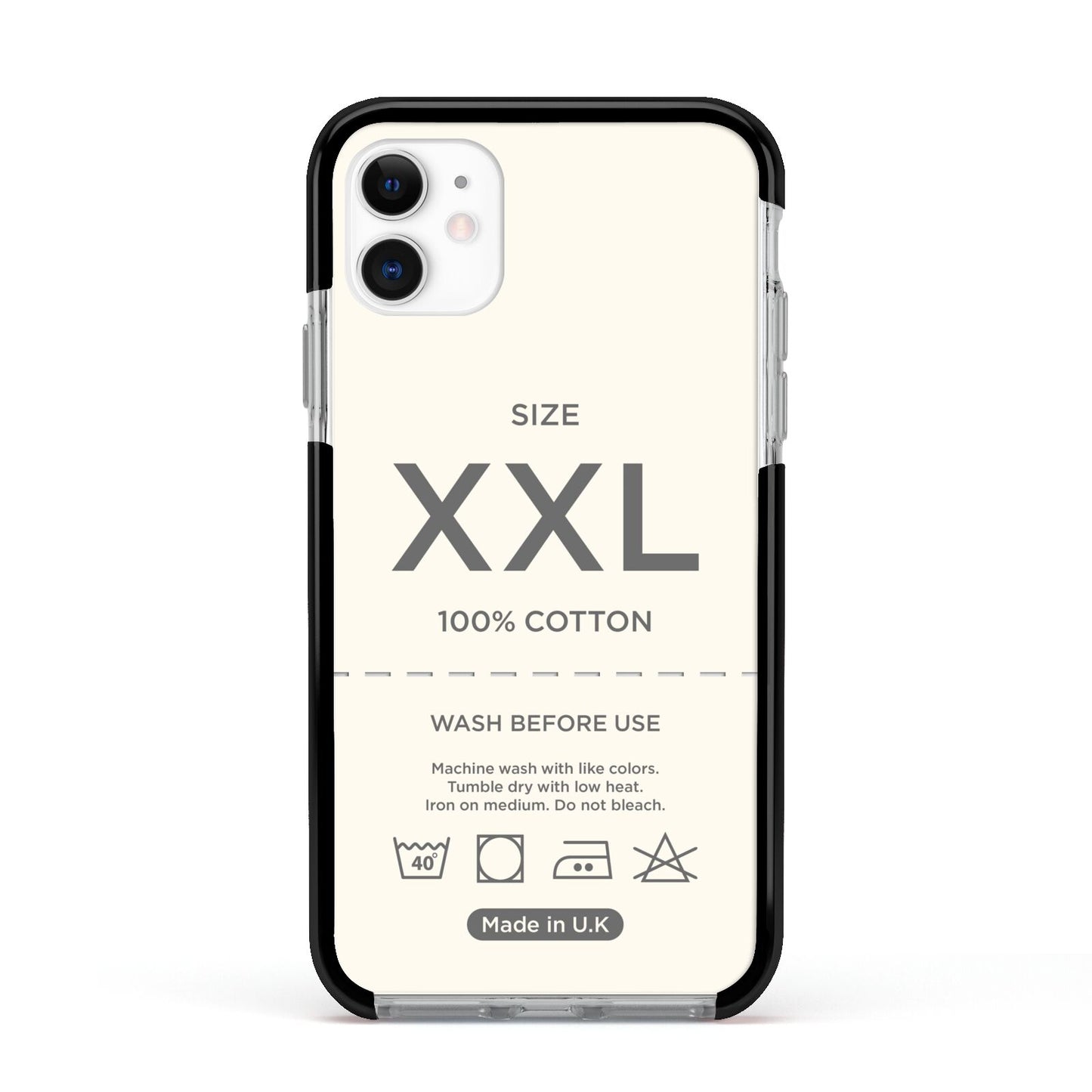 Garment Label Apple iPhone 11 in White with Black Impact Case