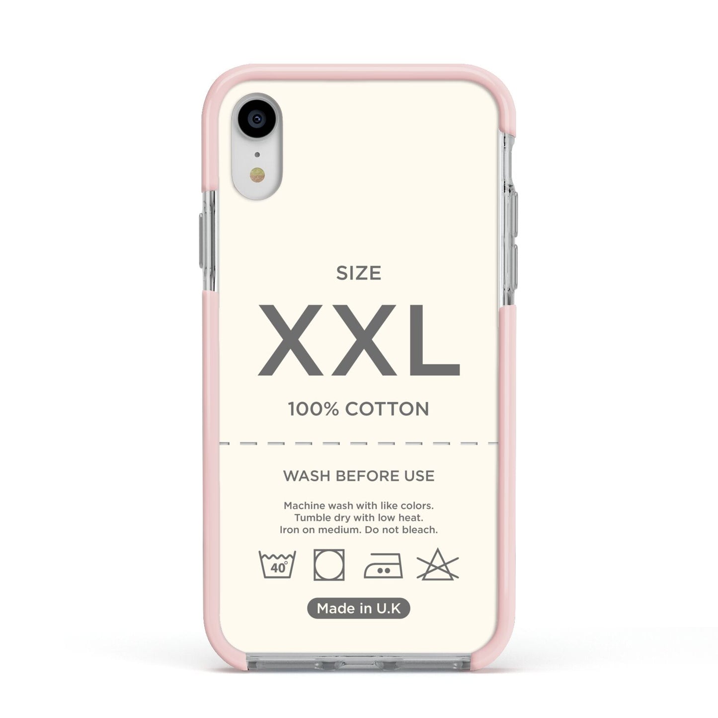 Garment Label Apple iPhone XR Impact Case Pink Edge on Silver Phone