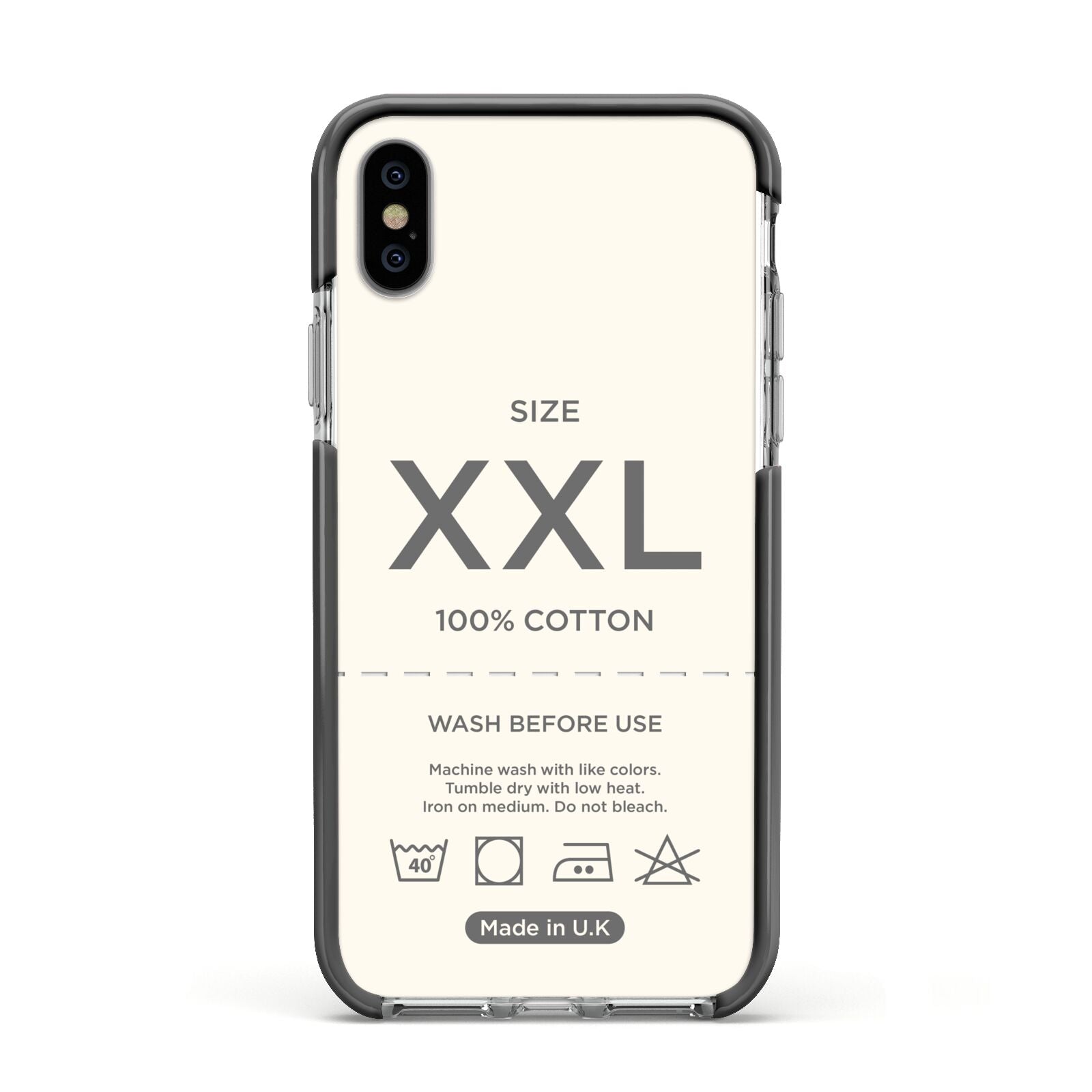 Garment Label Apple iPhone Xs Impact Case Black Edge on Silver Phone